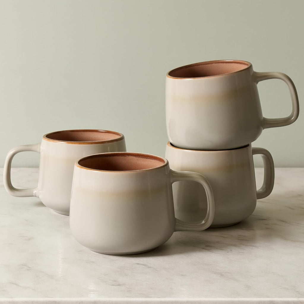 Sage Ash Stoneware Coffee Mug Set – 12 oz Nordic Ceramic Cups, Set of 4