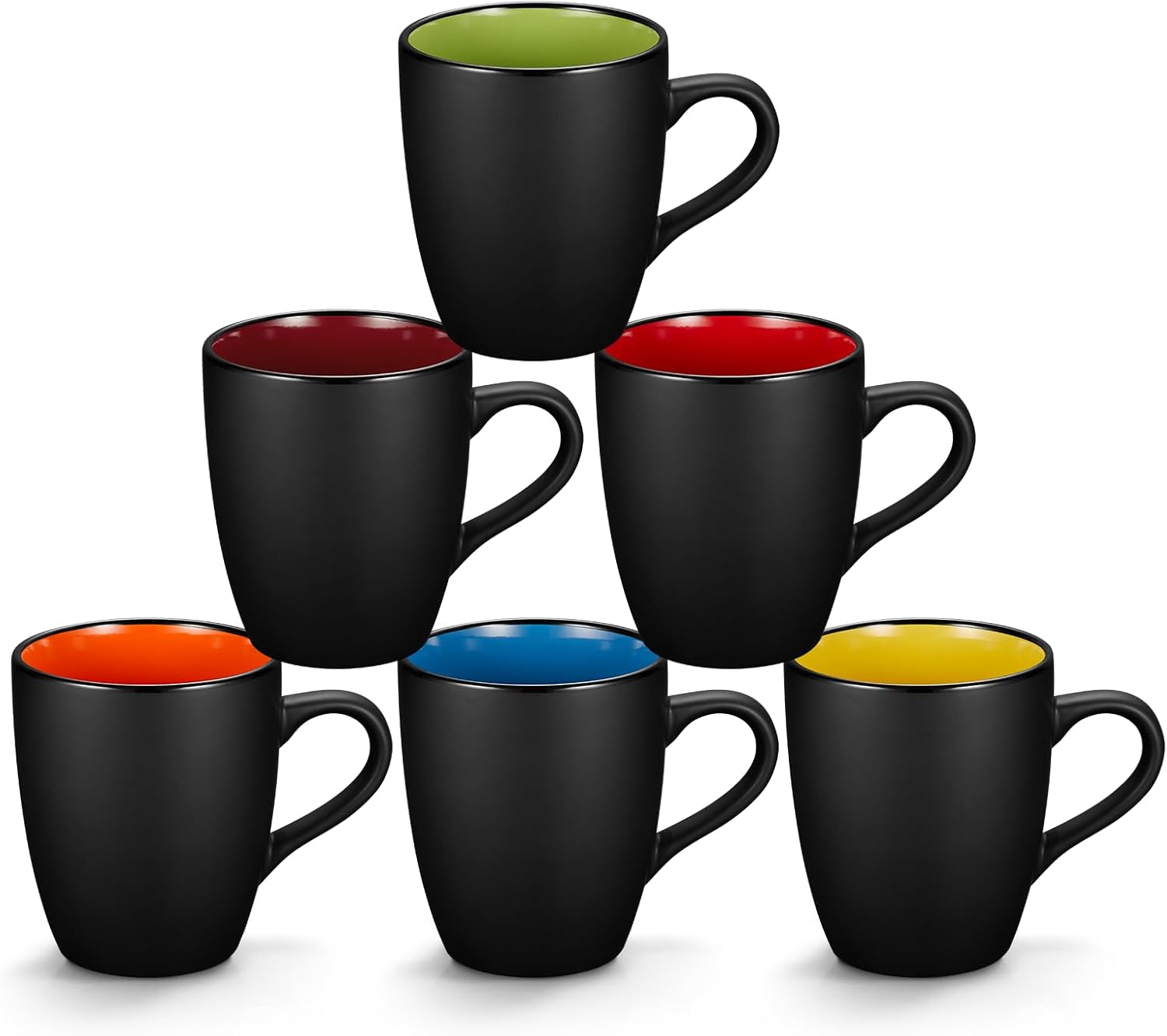 Matte Black Porcelain Coffee Mug Set – 12 oz, Set of 6
