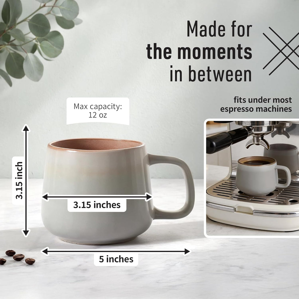 Sage Ash Stoneware Coffee Mug Set – 12 oz Nordic Ceramic Cups, Set of 4
