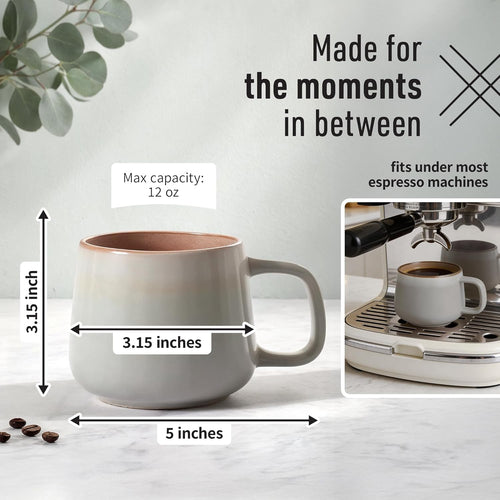 Sage Ash Stoneware Coffee Mug Set – 12 oz Nordic Ceramic Cups, Set of 4